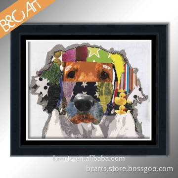abstract mixed media art Golden Retriever dog art painting